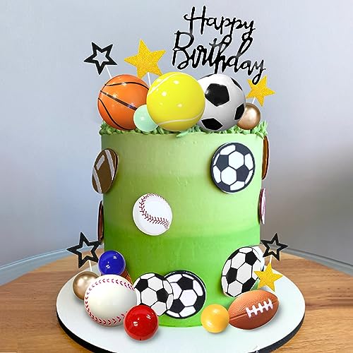 DRWATE 37-Piece Sports Cake Topper Set - Soccer, Football, Baseball, Basketball, Tennis, Golf - Birthday Party Decorations