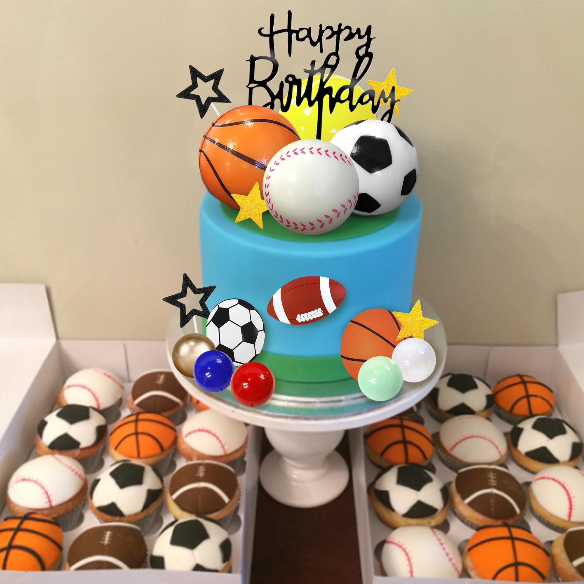 DRWATE 37-Piece Sports Cake Topper Set - Soccer, Football, Baseball, Basketball, Tennis, Golf - Birthday Party Decorations