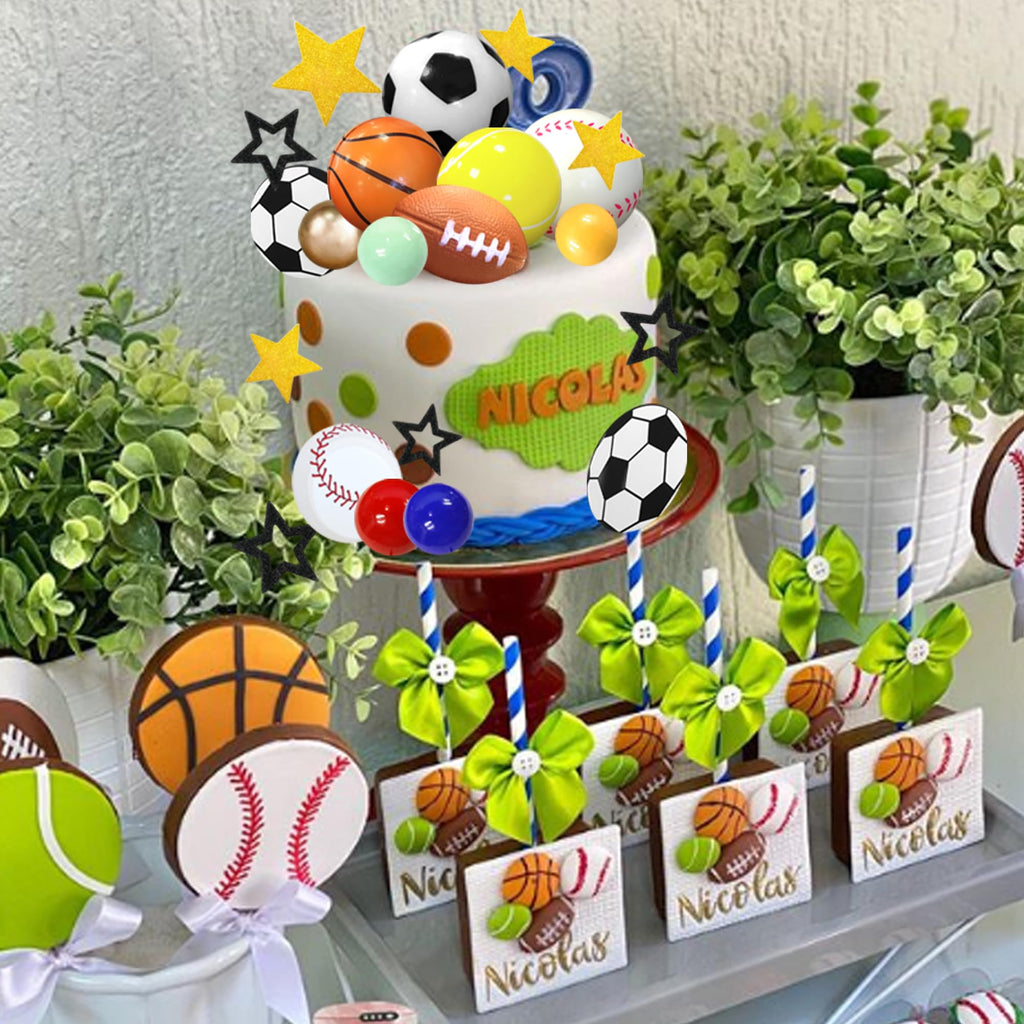 DRWATE 37-Piece Sports Cake Topper Set - Soccer, Football, Baseball, Basketball, Tennis, Golf - Birthday Party Decorations