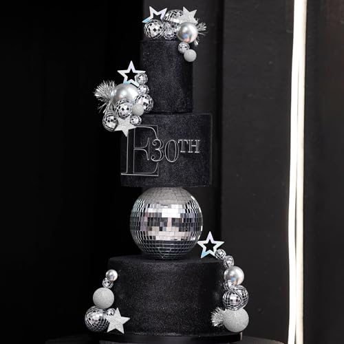 DRWATE 47-Piece Disco Ball Cake Topper Set - Mirror Balls, Stars & Fireworks for 70s 80s Party Decor
