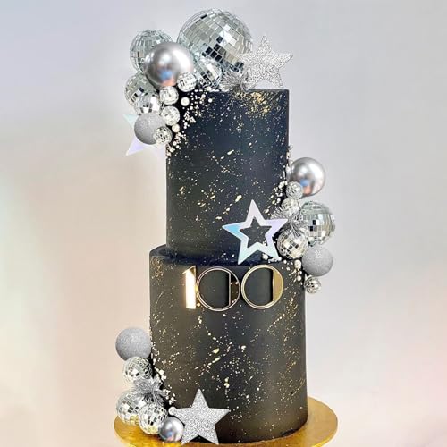 DRWATE 47-Piece Disco Ball Cake Topper Set - Mirror Balls, Stars & Fireworks for 70s 80s Party Decor