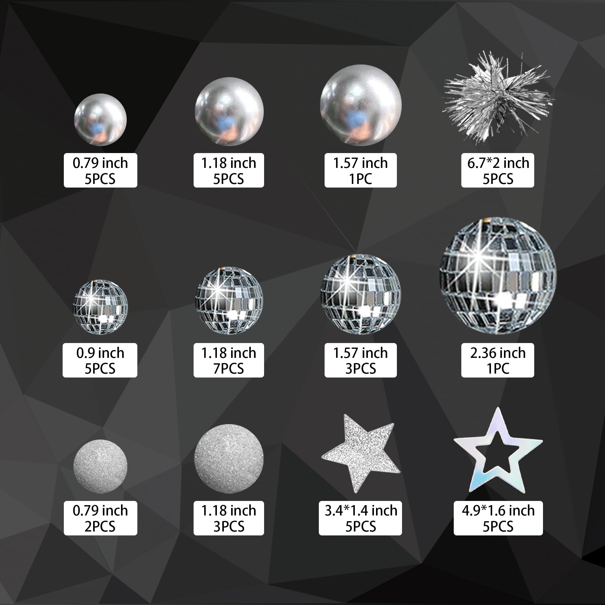 DRWATE 47-Piece Disco Ball Cake Topper Set - Mirror Balls, Stars & Fireworks for 70s 80s Party Decor