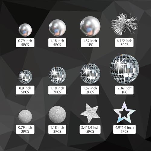 DRWATE 47-Piece Disco Ball Cake Topper Set - Mirror Balls, Stars & Fireworks for 70s 80s Party Decor