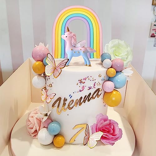 DRWATE 47-Piece Unicorn Cake Topper Set with Rainbow, Butterflies, and Foam Balls - Birthday Party Decorations
