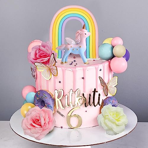 DRWATE 47-Piece Unicorn Cake Topper Set with Rainbow, Butterflies, and Foam Balls - Birthday Party Decorations