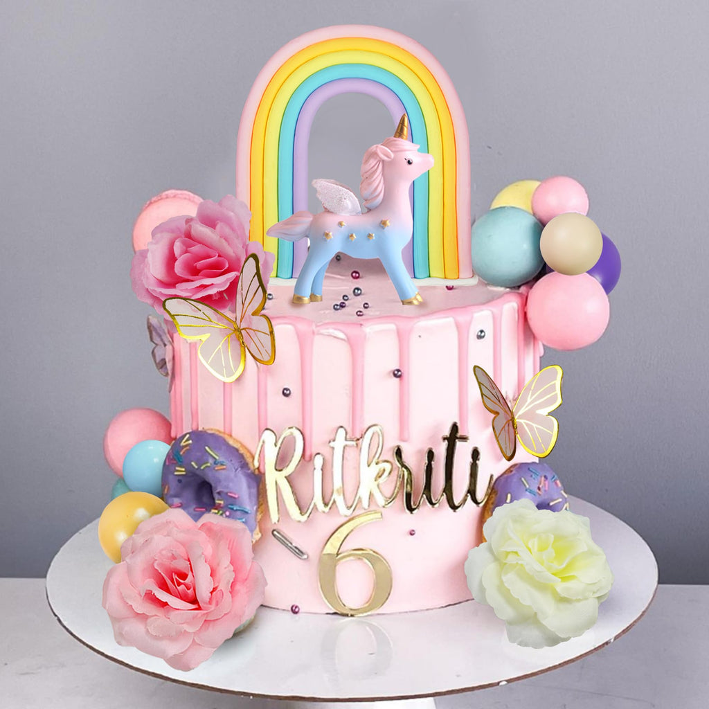 DRWATE 47-Piece Unicorn Cake Topper Set with Rainbow, Butterflies, and Foam Balls - Birthday Party Decorations