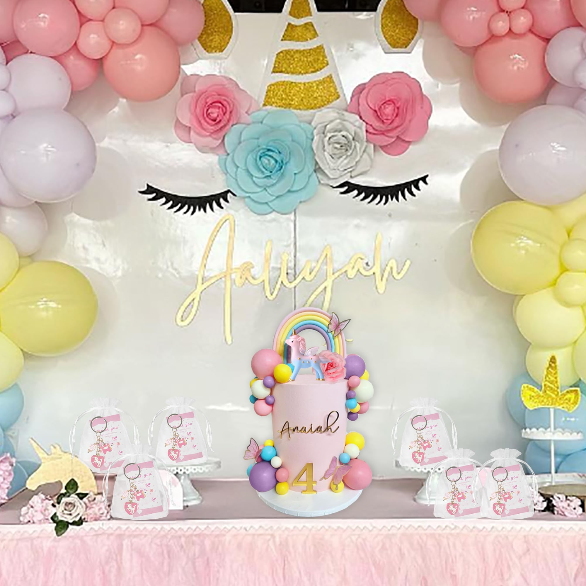 DRWATE 47-Piece Unicorn Cake Topper Set with Rainbow, Butterflies, and Foam Balls - Birthday Party Decorations