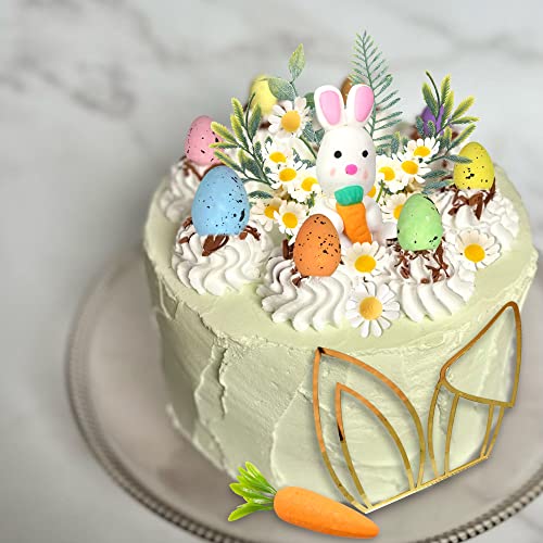 DRWATE Easter Cake Topper Set - 26 Pieces Polymer Clay Rabbit, Carrot, Bunny Ears, Eggs & Daisies for Easter Birthday Fairy Garden Decorations