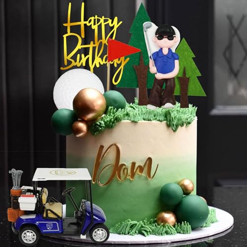 DRWATE Golf Cake Toppers Set – 21 Pieces Includes Cart, Figurine, Trees & Balls for Golf Themed Birthday Parties