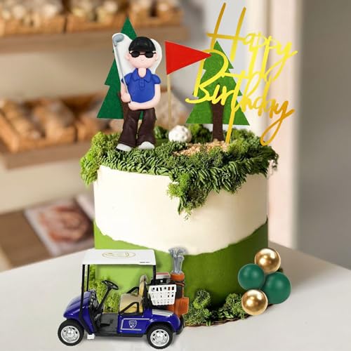 DRWATE Golf Cake Toppers Set – 21 Pieces Includes Cart, Figurine, Trees & Balls for Golf Themed Birthday Parties