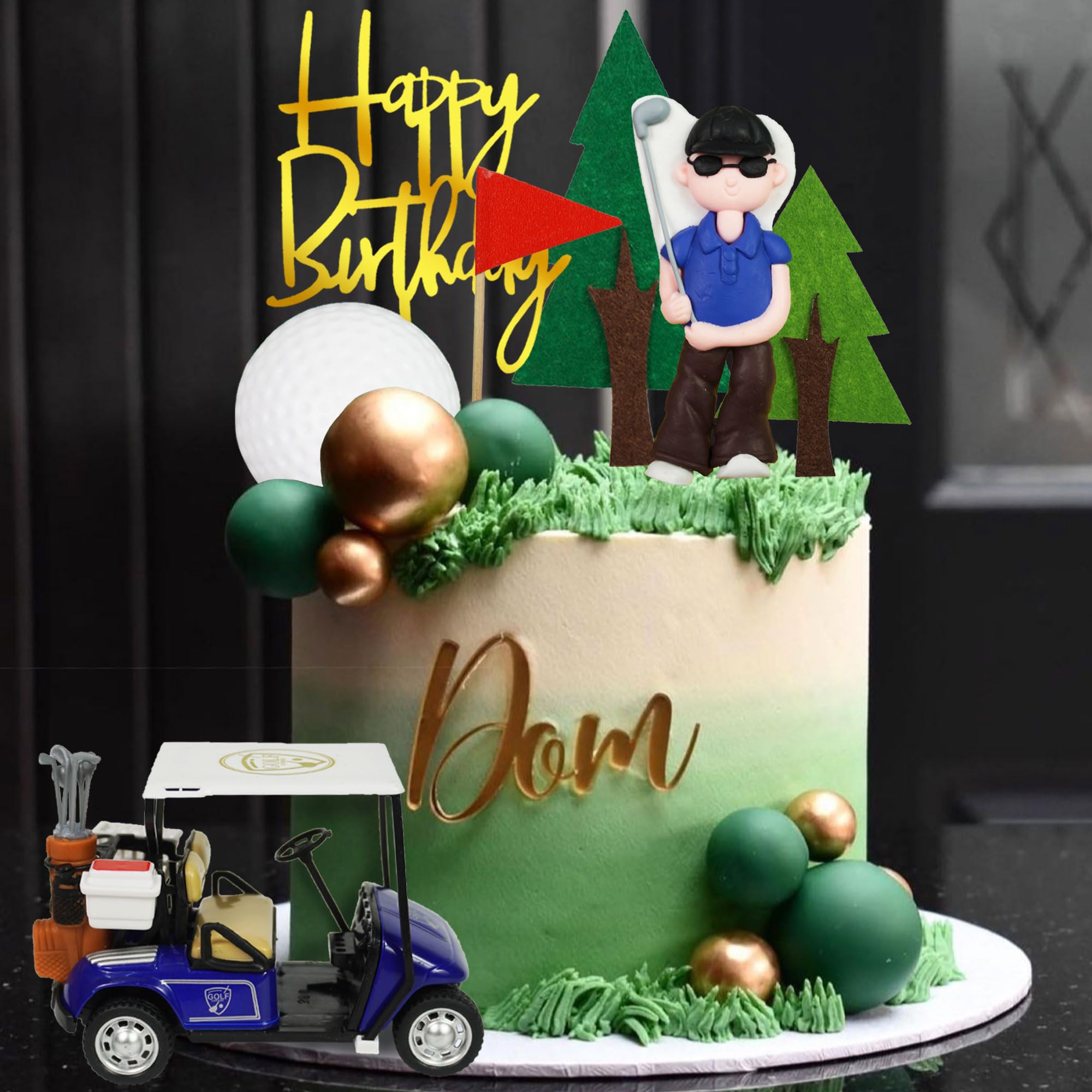 DRWATE Golf Cake Toppers Set – 21 Pieces Includes Cart, Figurine, Trees & Balls for Golf Themed Birthday Parties