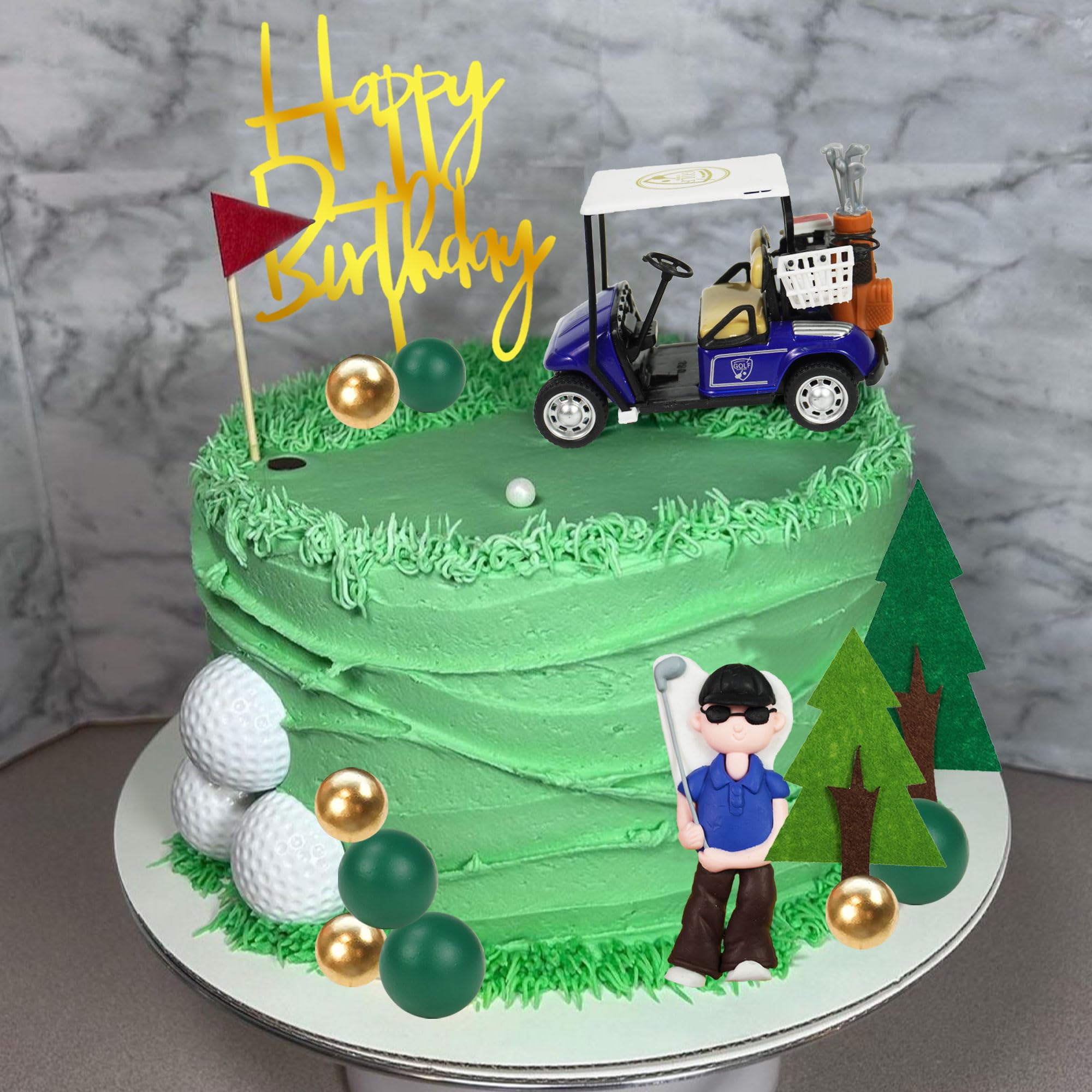 DRWATE Golf Cake Toppers Set – 21 Pieces Includes Cart, Figurine, Trees & Balls for Golf Themed Birthday Parties