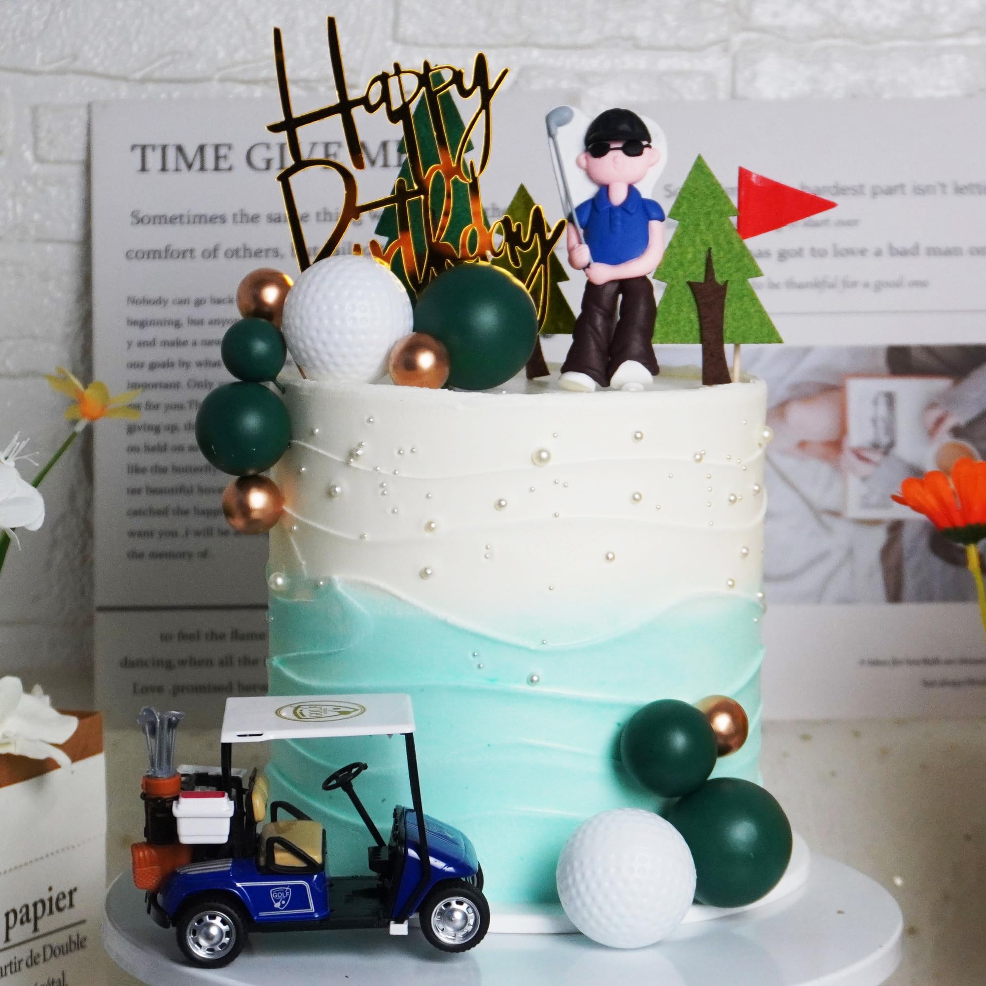 DRWATE Golf Cake Toppers Set – 21 Pieces Includes Cart, Figurine, Trees & Balls for Golf Themed Birthday Parties