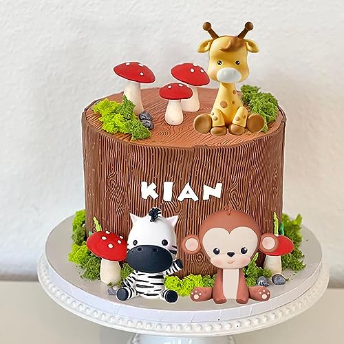 DRWATE Jungle Safari Animal Cake Toppers – 5-Piece Soft Clay Set with Lion, Giraffe, Elephant, Zebra, Monkey for Wild Animal Theme Parties