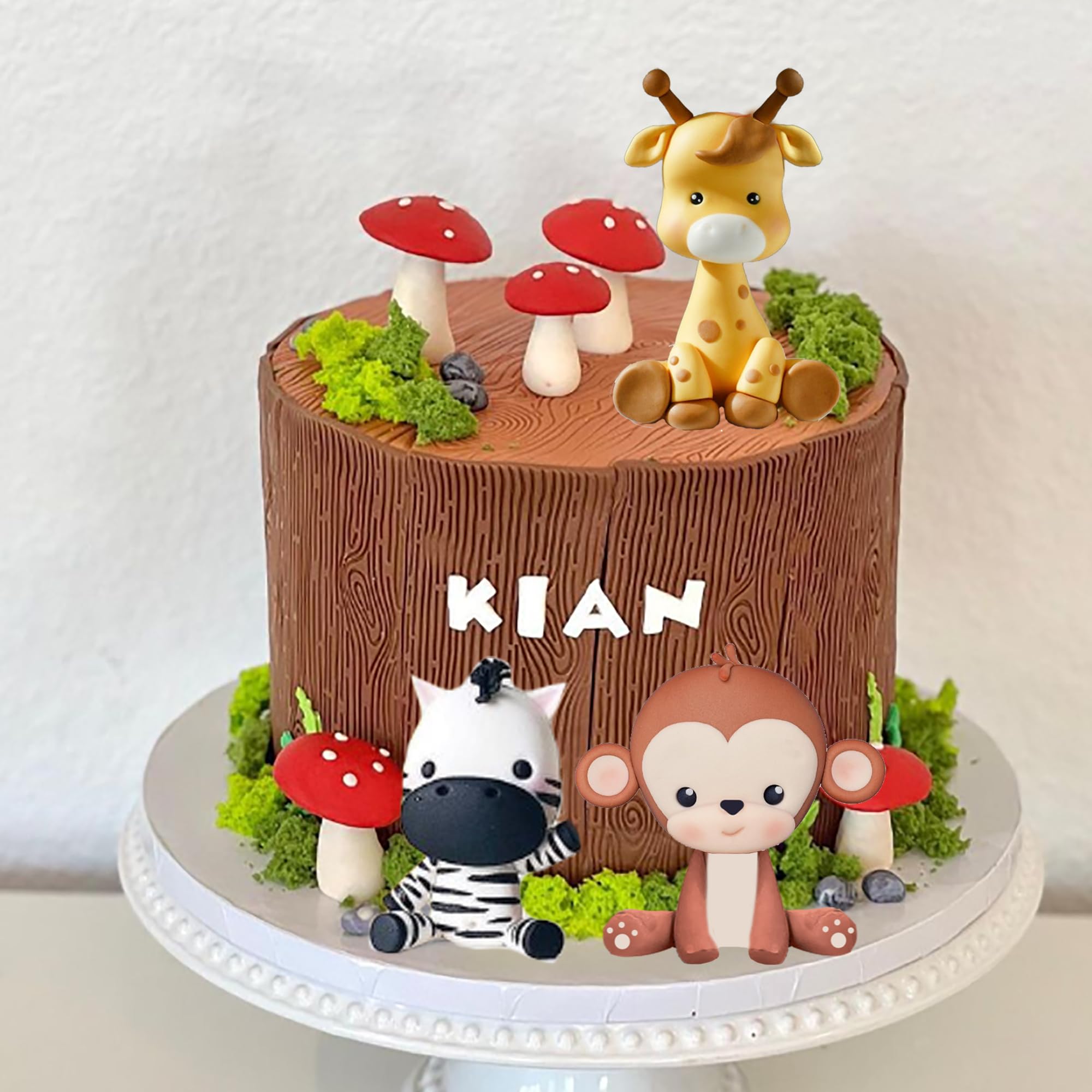DRWATE Jungle Safari Animal Cake Toppers – 5-Piece Soft Clay Set with Lion, Giraffe, Elephant, Zebra, Monkey for Wild Animal Theme Parties