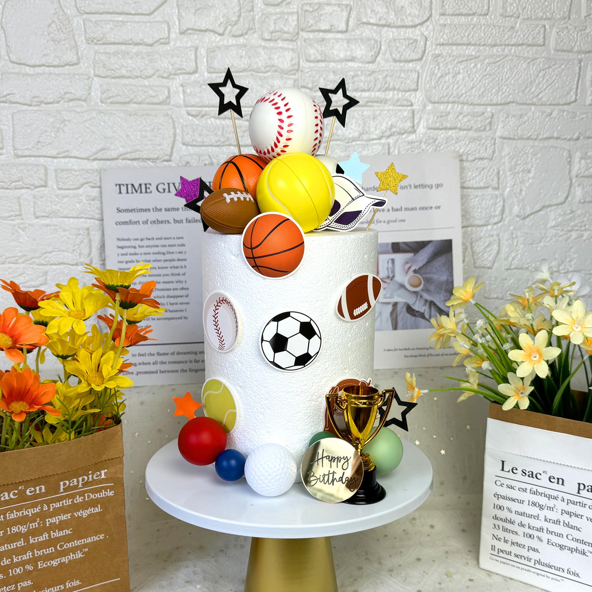 DRWATE Sports Cake Toppers Set - 37-Piece Multicolor Sports Theme Party Decorations