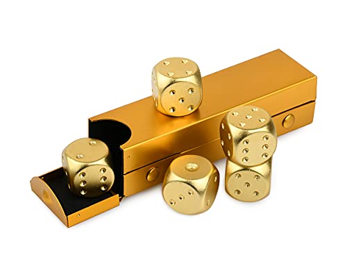 DS. Distinctive Style 5-Piece 16mm Aluminum Alloy Metal Dice Set with Portable Case – Gold