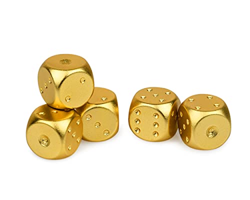 DS. Distinctive Style 5-Piece 16mm Aluminum Alloy Metal Dice Set with Portable Case – Gold