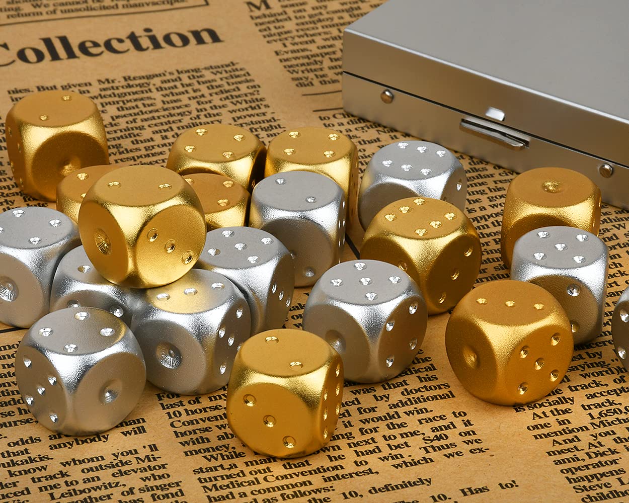 DS. Distinctive Style 5-Piece 16mm Aluminum Alloy Metal Dice Set with Portable Case – Gold