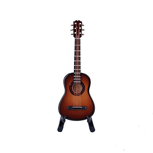 Dselvgvu Wooden Miniature Guitar Replica - Brown 6-String Collectible with Stand and Case