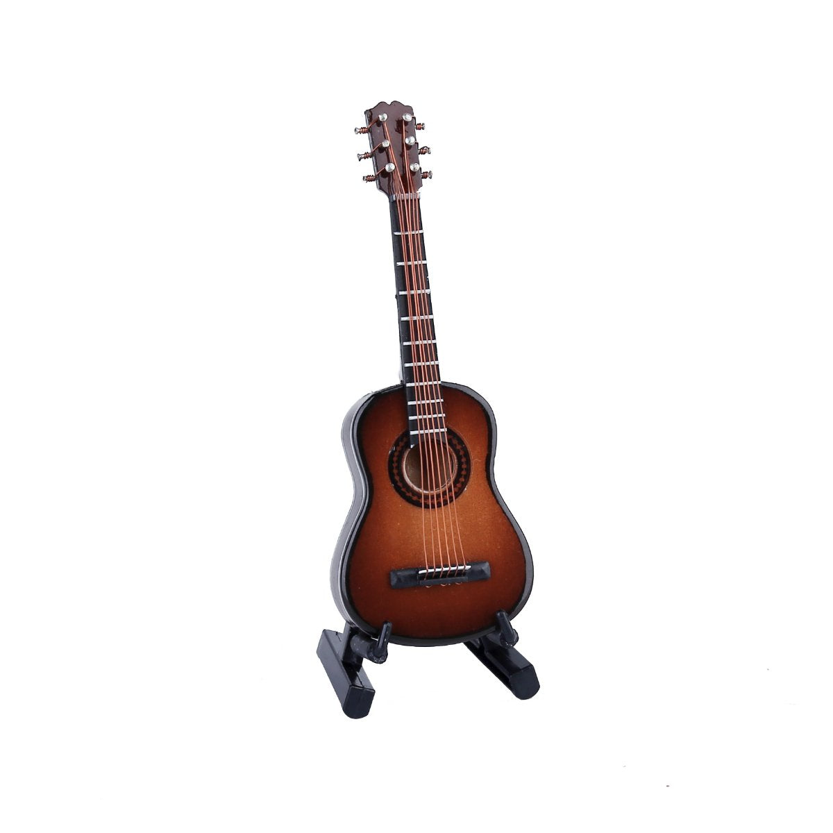 Dselvgvu Wooden Miniature Guitar Replica - Brown 6-String Collectible with Stand and Case