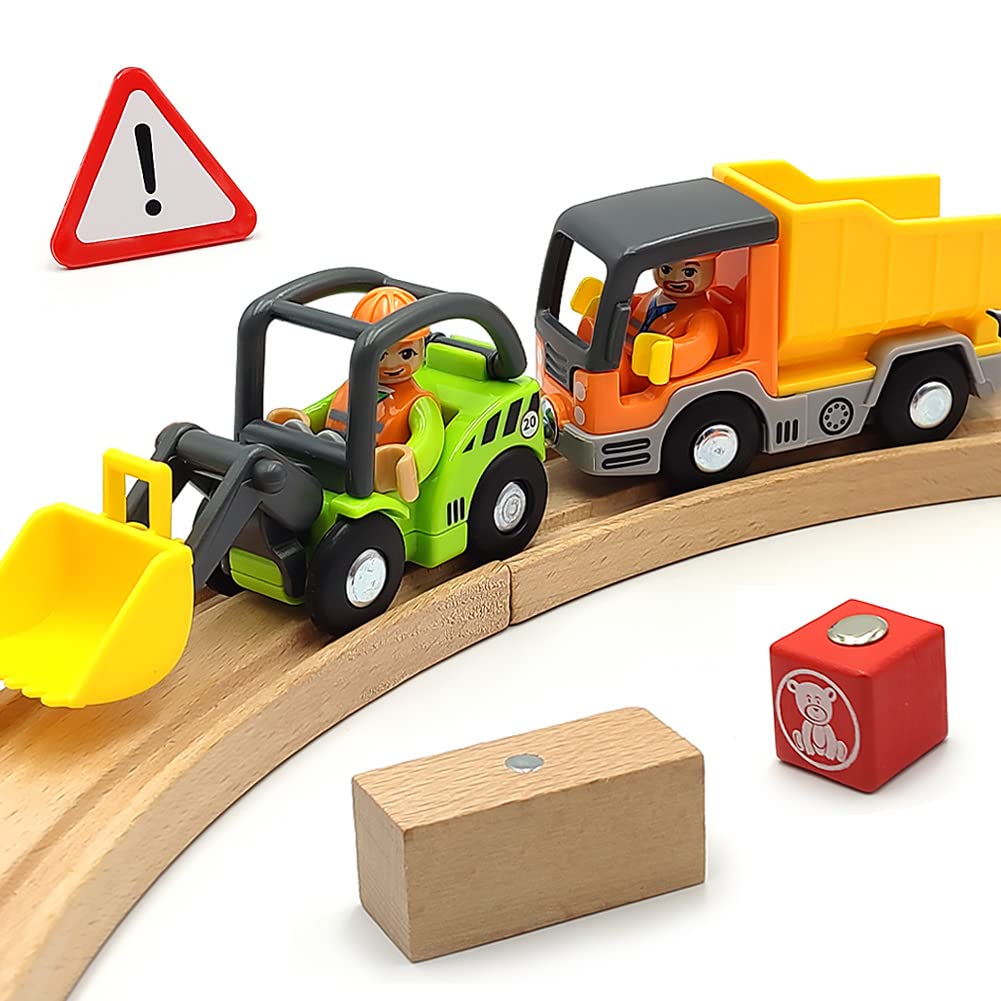 DSHMIXIA Construction Train Cars Set – Magnetic Digger & Dump Truck for Wooden Tracks