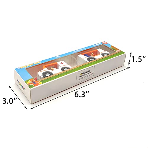 DSHMIXIA Magnetic Train Cars Playset with Ambulance - Wooden Track Compatible, Includes 2 Cars, Figures & Dog, Light and Sound