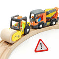 DSHMIXIA Wooden Train Accessories Engineering Set – Rescue Roller Truck & Mix Truck with Figures, Magnetic Couplings for Major Track Brands