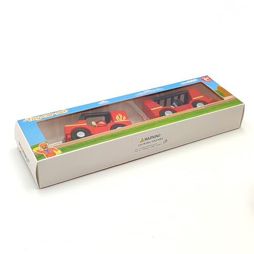 DSHMIXIA Wooden Train Accessories Engineering Set – Rescue Roller Truck & Mix Truck with Figures, Magnetic Couplings for Major Track Brands