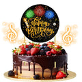 DTESL Black Gold Birthday Cake Topper with Light, Music & Blowable Fireworks – Plays 'Happy Birthday' Song