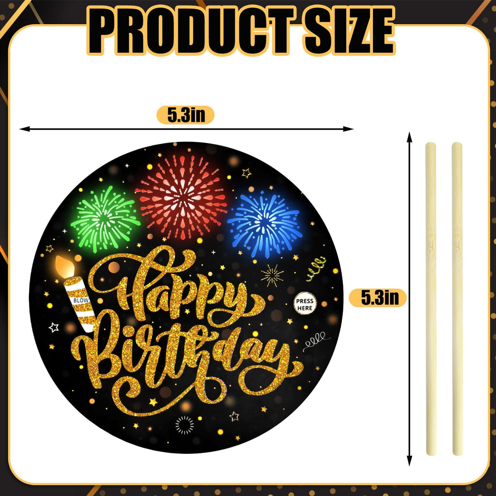 DTESL Black Gold Birthday Cake Topper with Light, Music & Blowable Fireworks – Plays 'Happy Birthday' Song