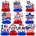 DTOFOOT 10-Piece Patriotic Honeycomb Centerpieces for 4th of July Table Decorations - Red, White & Blue 3D Designs with Gnome, Flags, Stars & Balloons