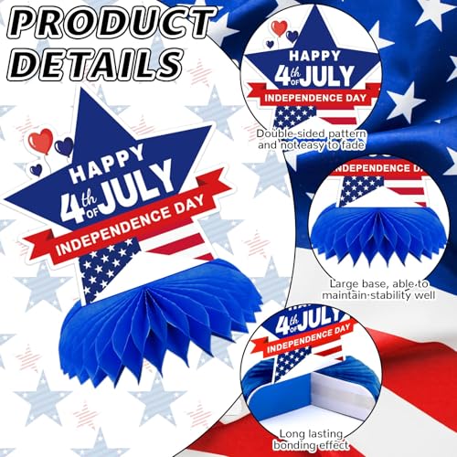 DTOFOOT 10-Piece Patriotic Honeycomb Centerpieces for 4th of July Table Decorations - Red, White & Blue 3D Designs with Gnome, Flags, Stars & Balloons