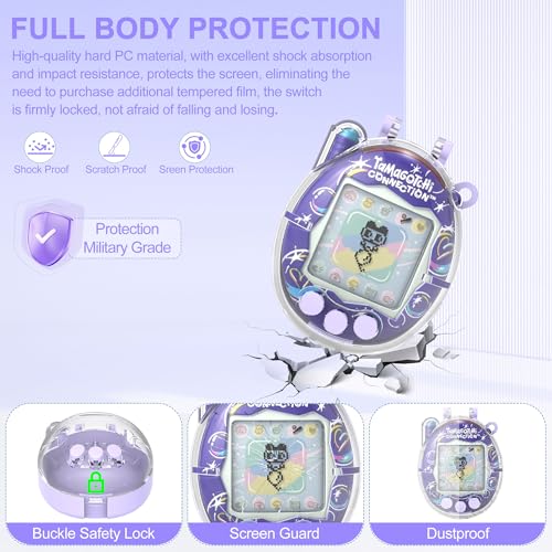 Dual-Color Hard Case with Lanyard for Tamagotchi Connection V3 – Clear Protective Cover with Built-In Screen Guard