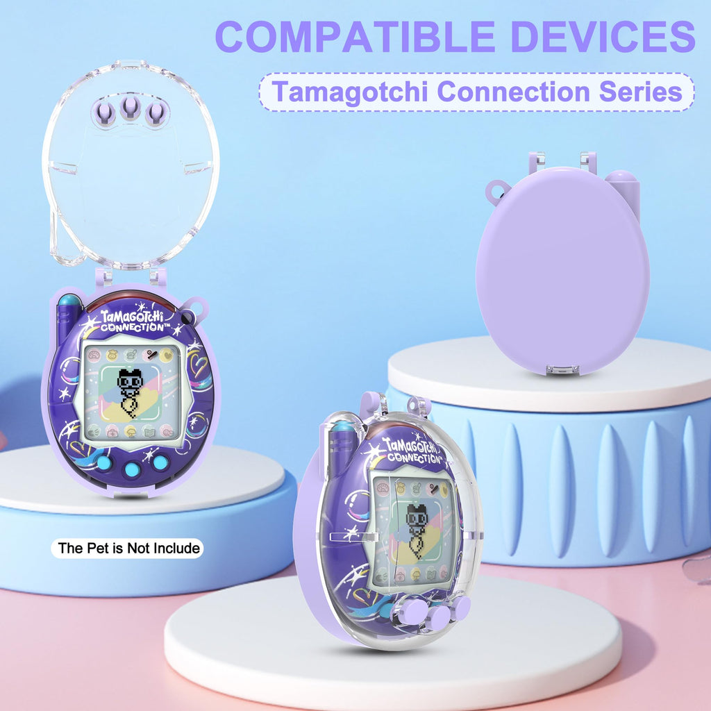 Dual-Color Hard Case with Lanyard for Tamagotchi Connection V3 – Clear Protective Cover with Built-In Screen Guard