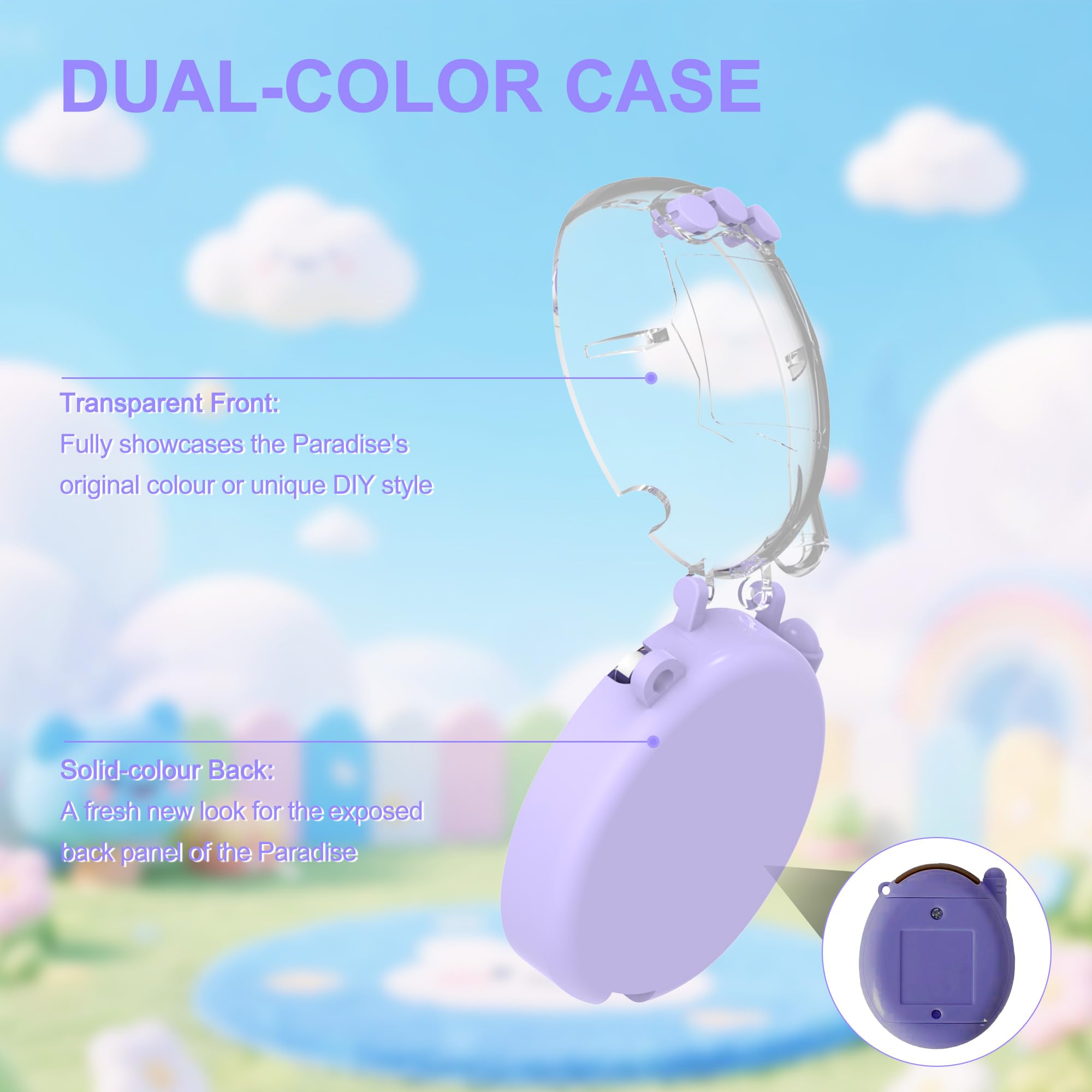 Dual-Color Hard Case with Lanyard for Tamagotchi Connection V3 – Clear Protective Cover with Built-In Screen Guard