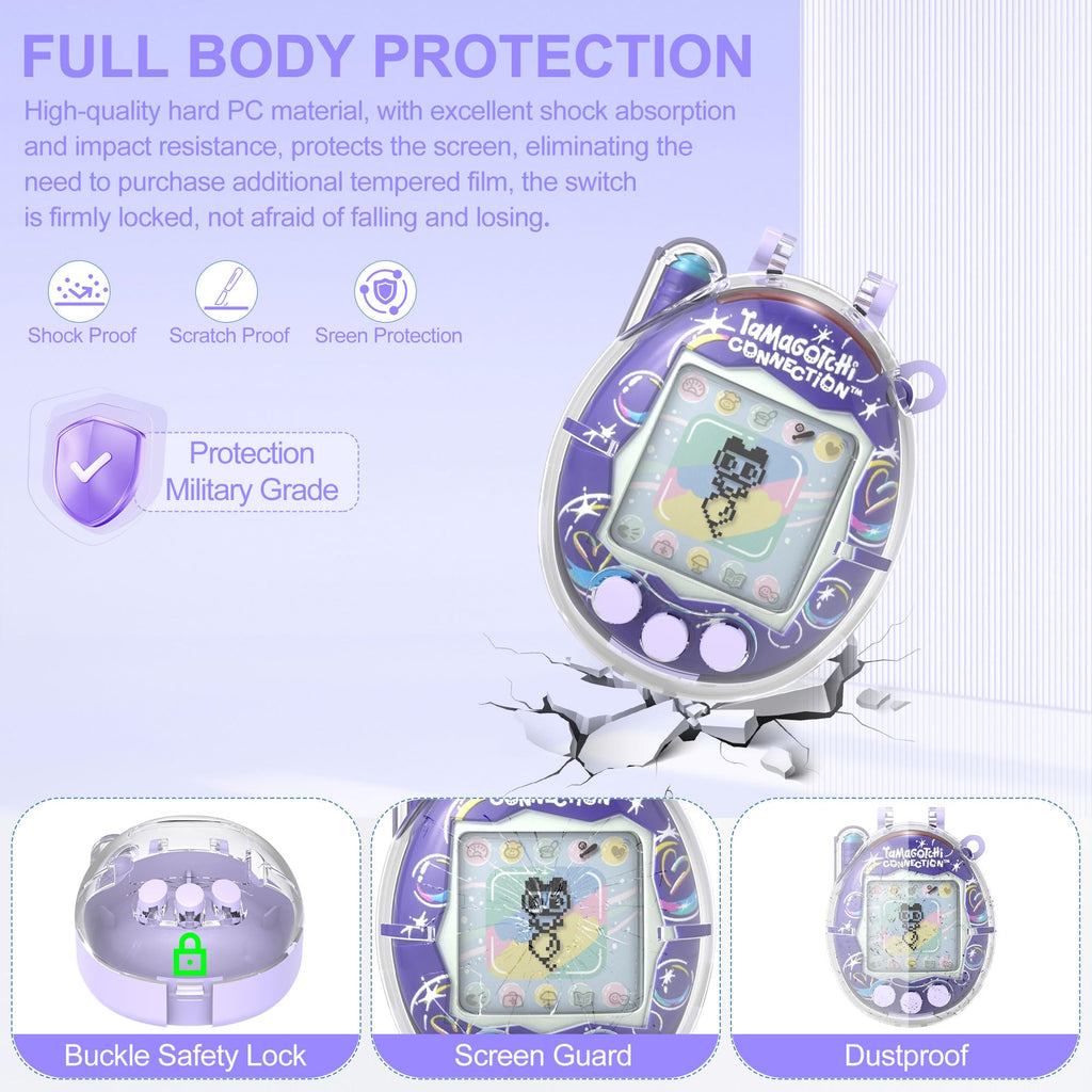 Dual-Color Hard Case with Lanyard for Tamagotchi Connection V3 – Clear Protective Cover with Built-In Screen Guard
