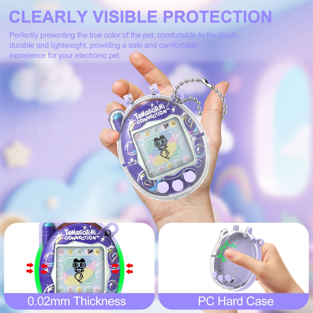 Dual-Color Hard Case with Lanyard for Tamagotchi Connection V3 – Clear Protective Cover with Built-In Screen Guard