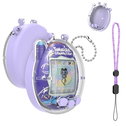 Dual-Color Hard Case with Lanyard for Tamagotchi Connection V3 – Clear Protective Cover with Built-In Screen Guard