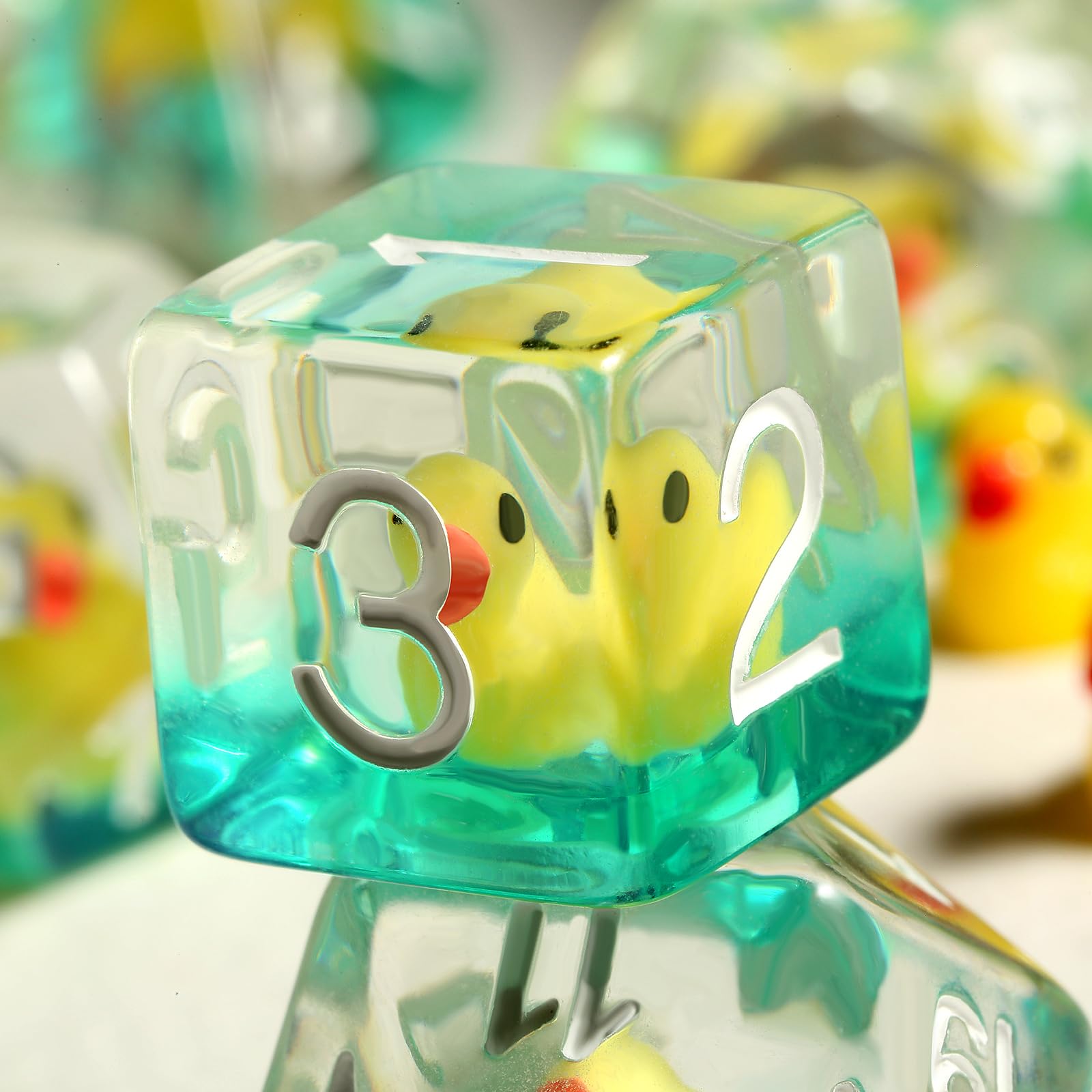 Duck DND Dice Set - 7 Pcs Polyhedral Resin Dice with Gold Numbers and Velvet Bag