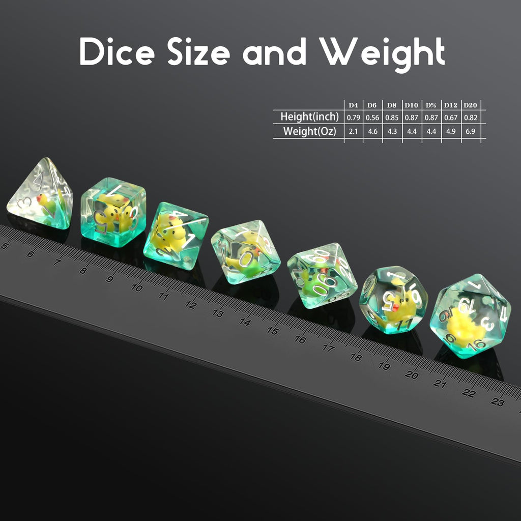 Duck DND Dice Set - 7 Pcs Polyhedral Resin Dice with Gold Numbers and Velvet Bag