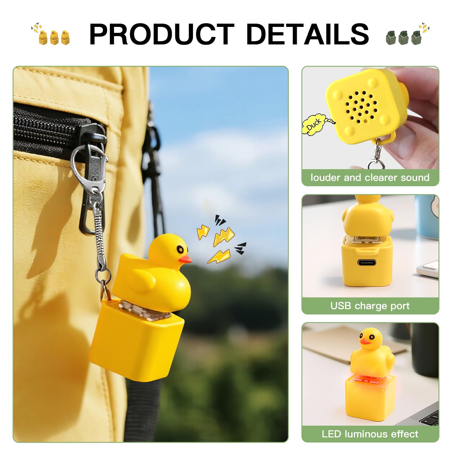 Duck Quacking Fidget Toy – Rechargeable Keychain with Lights and Sound for Stress Relief