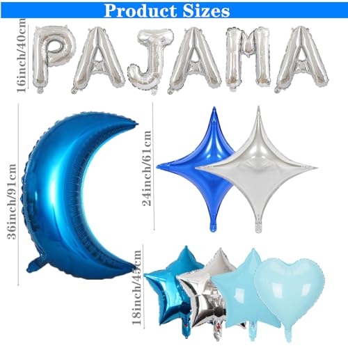 DUFACAI 44-Piece Pajama Party Balloon Set - Blue Moon, Stars & Hearts for Sleepover Decor