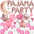 DUFACAI 44-Piece Rose Gold Pajama Party Balloon Set with Moon, Stars, Hearts, and Latex Balloons