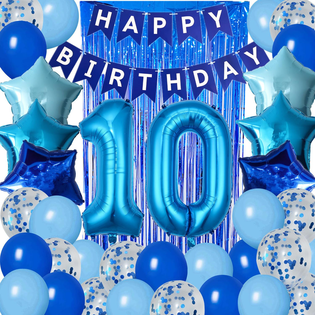DUFACAI Blue 10th Birthday Party Decorations Kit - Banner, Balloons & Fringe Curtain