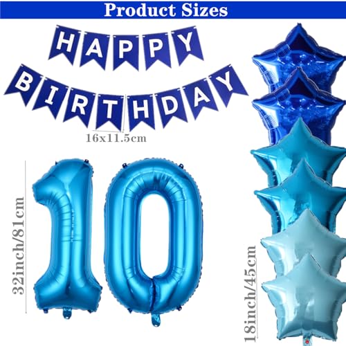 DUFACAI Blue 10th Birthday Party Decorations Kit - Banner, Balloons & Fringe Curtain