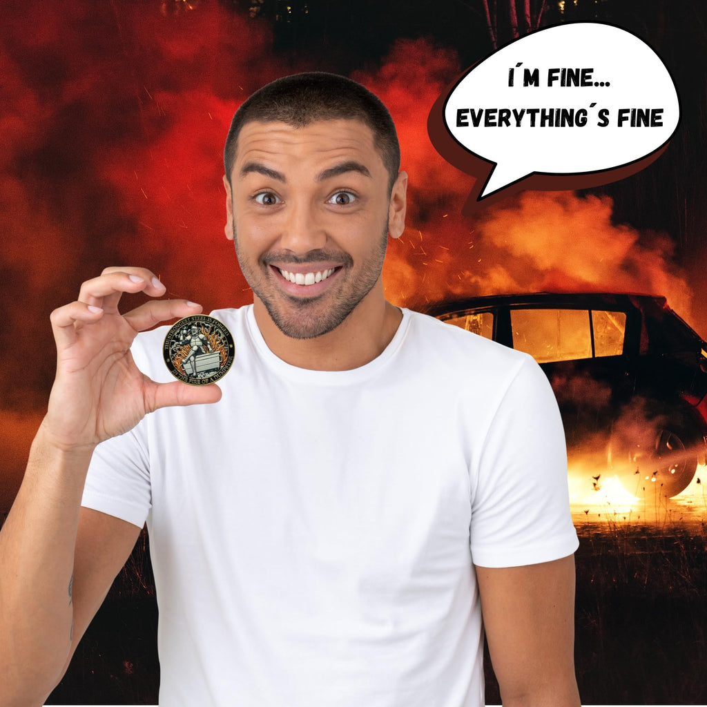 Dumpster Fire Challenge Coin – Phoenix & Knight 3D UV Print Zinc Alloy 1.7 Inch Funny Motivational Gift