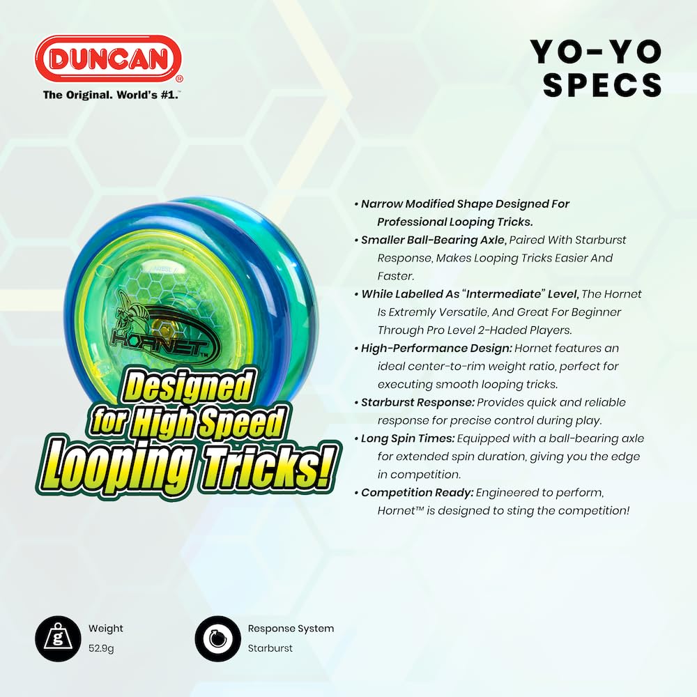 Duncan Hornet Pro Looping Yo-Yo - Blue with White Cap - Ball Bearing Axle