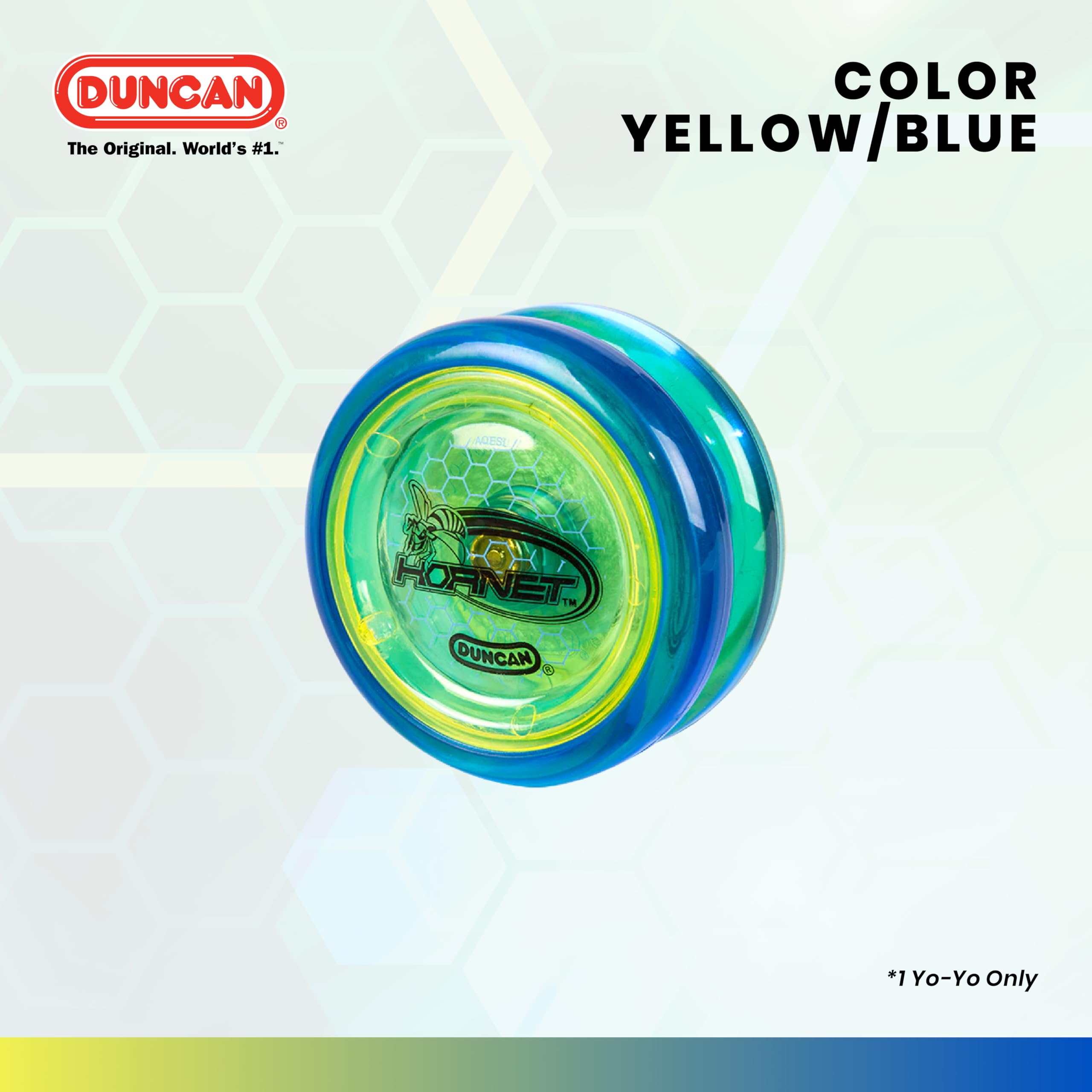 Duncan Hornet Pro Looping Yo-Yo – Blue with Yellow Caps, Ball-Bearing Axle, Intermediate Level