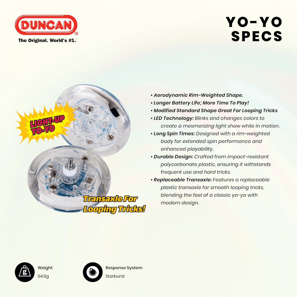 Duncan Limelight LED Yo-Yo - Clear Blue Light-Up Beginner Yo-Yo with LED Lights
